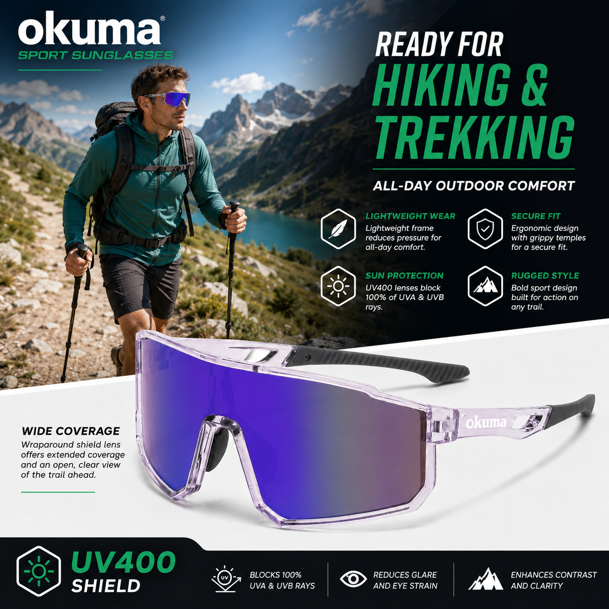 OKUMA UV400 Sports Eyewear Men - Surf Reel 评论和价格