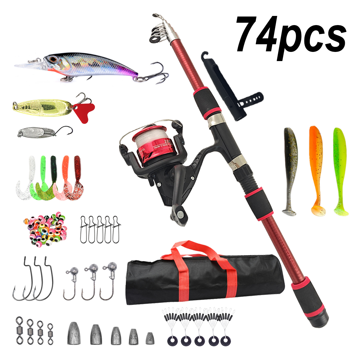 Fishing Pole Set Full Kits Wit - Spincast Reel 评论和价格